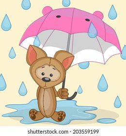 Greeting card Dog with umbrella 