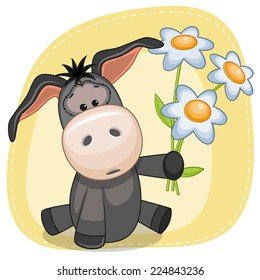 Greeting card Donkey with flowers 