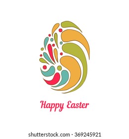 Greeting card with doodle easter egg. Happy Easter typographical illustration. 