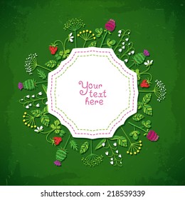 Greeting card with doodle wild flowers