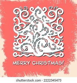 Greeting Card. Drawing with a Christmas tree.  Vector illustration