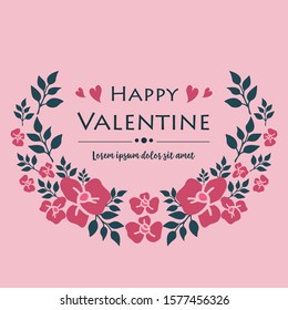 Greeting card drawing of happy valentine, with plant crowd of leaf flower frame. Vector