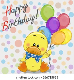 Greeting card Duck with balloons 