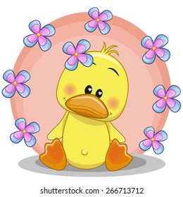 Greeting card Duck with flowers 