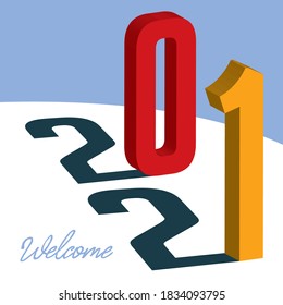Greeting card with dynamic graphics with the numbers in perspective to welcome the New Year.