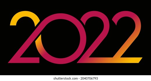 Tarjeta de saludo con gráficos dinámicos para presentar el año 2022 con una sucesión de curvas rojas y amarillas en un fondo negro.