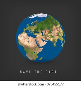 Greeting card with Earth day. Vector illustration of our planet with words, save the Earth. Earth day is celebrated April 22. Earth day illustration concept vector. EPS10
