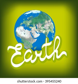 Greeting card with Earth day. Vector illustration of our planet with words, save the Earth. Earth day is celebrated April 22. Earth day illustration concept vector. EPS10