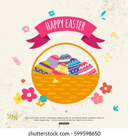 Greeting card with easter basket for kids vector illustration