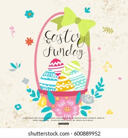 Greeting card with easter basket for kids vector illustration