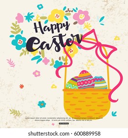 Greeting card with easter basket for kids vector illustration