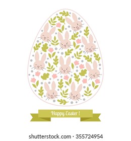 Greeting card Easter bunnies in an egg. Happy Easter vector.