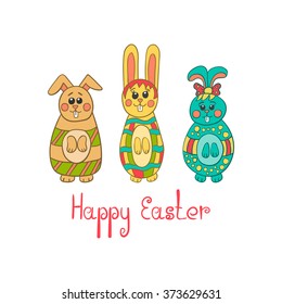 Greeting card with Easter bunny. Happy Easter illustration.