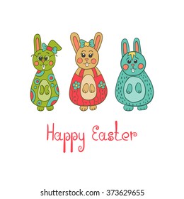 Greeting card with Easter bunny. Happy Easter illustration.