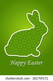 greeting card with Easter Bunny on green grass