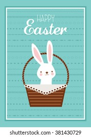 Greeting Card With Easter Bunny  Popping Out Of A Basket 