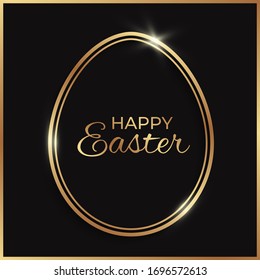 Tarjeta de saludo para la celebración de Pascua con brillante marco de huevo dorado.