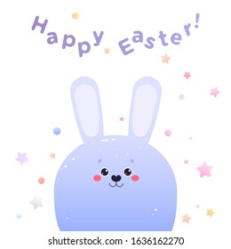 Greeting card for Easter. Cute Kawaii Hare; Rabbit. Vector illustration