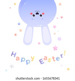 Grußkarte für Ostern. Cute Kawaii Hare; Kaninchen. Vektorillustration