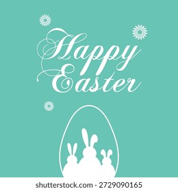 Greeting card of easter day with tosca background and bunny silhouette. vector illustration