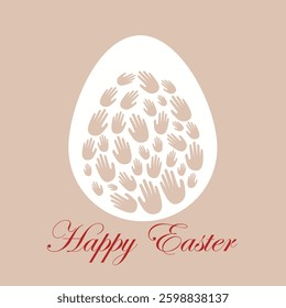 Greeting card with Easter egg. The egg is decorated with an ornament made of human palms. Vector illustration.Hand drawn Happy Easter postcard, card, invitation, poster, banner template
