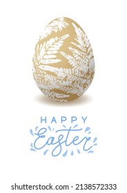 Greeting card with Easter egg with fern floral ornate for Your holiday design