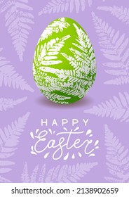 Greeting card with Easter egg with fern floral ornate for Your holiday design