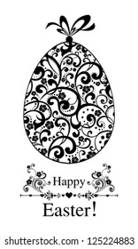 Greeting card. Easter egg with festive bow isolated on white background and with space for text. Vector illustration
