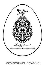 Greeting card. Easter egg with festive bow isolated on white background and with space for text. Vector illustration