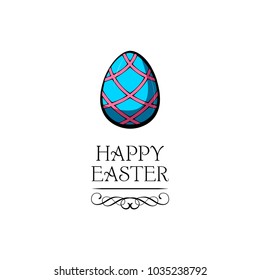 Greeting card with Easter egg and handwritten inscription Happy Easter. Vector illustration.