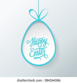 Greeting card with Easter egg and handwritten inscription Happy Easter. Vector illustration.