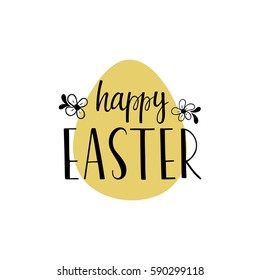 Greeting card with Easter egg and handwritten text. Happy Easter lettering. Vector illustration. EPS 8.