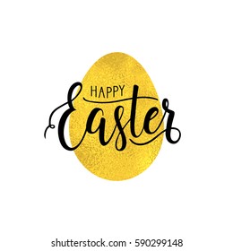 Greeting card with Easter egg and handwritten text. Happy Easter lettering. Vector illustration. EPS 8.
