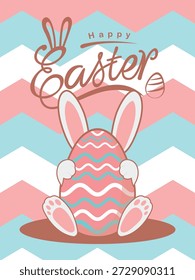greeting card of easter egg holiday with retro style background. easter bunny illustration