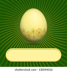 Greeting card with Easter egg on green background with place for text
