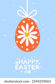 Greeting card with Easter egg  on red background for Your spring holiday design