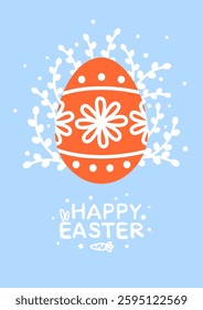 Greeting card with Easter egg on blue  background for Your spring holiday design