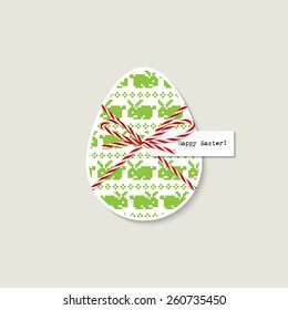 Greeting card with easter egg tied up with baker's twine
