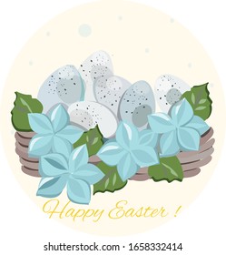 Tarjeta de saludo Huevos de Pascua en la canasta