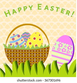 Greeting card with Easter eggs in a basket