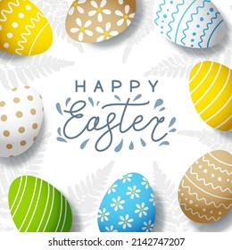 Tarjeta de saludo con huevos de Pascua con color ornamentado para Su diseño de vacaciones