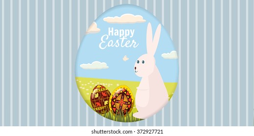 Greeting card Easter Eggs with dandelions, vector illustration