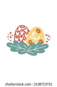 Greeting card with Easter eggs and flower bouquet