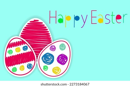 Greeting card with Easter eggs. Happy Easter lettering. Easter eggs with ornaments in pastel colors