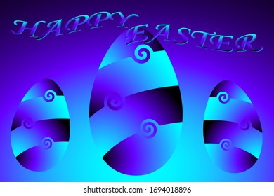 Greeting card for Easter with the image of painted eggs and the inscription "Happy Easter"