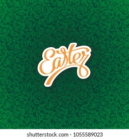 Greeting card. Easter littering design. Beautiful text with damask background