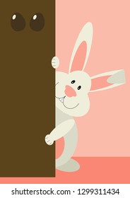 a greeting card with Easter rabbit. Funny bunny in flat style