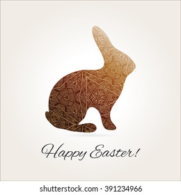 Greeting card with Easter rabbit. Funny bunny. Easter typographical background. Happy Easter. Easter Bunny chocolate.