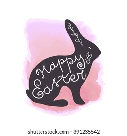 Greeting card with Easter rabbit. Funny bunny. Easter typographical background. Happy Easter. Easter Bunny.