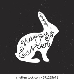 Greeting card with Easter rabbit. Funny bunny. Easter typographical background. Happy Easter. Easter Bunny.